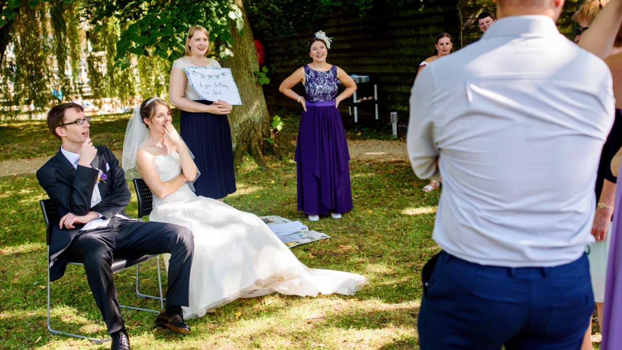 bride and groom sitting down