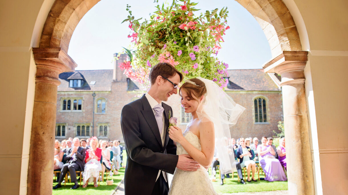 bride and groom looking at each other during ceremony